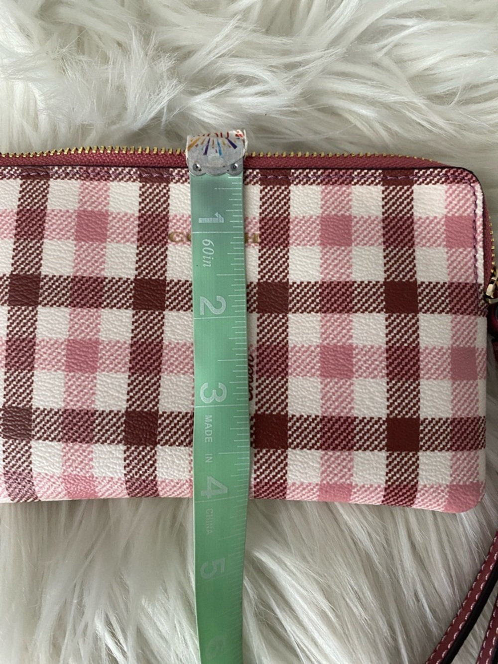 Coach Pink and White Plaid Wristlet with Gold Logo - Picture 7 of 8